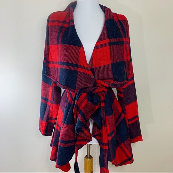 FAVLUX Jackets & Blazers - FAVLUX FASHION | Waterfall Jacket Red Navy Plaid